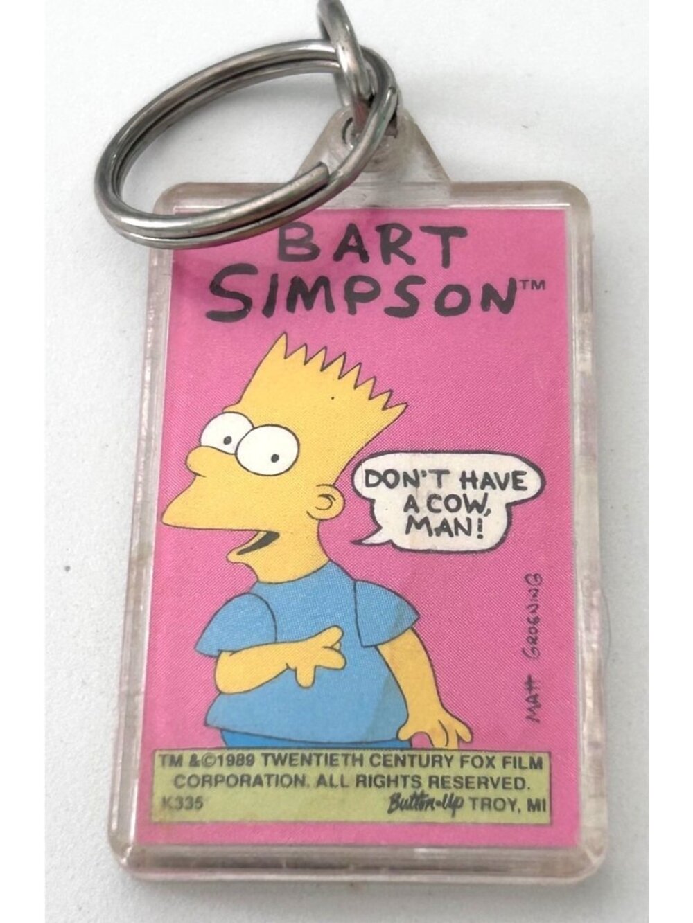Vintage The Simpsons Bart 2 Sided Acrylic Keychain 80's 1989 2"